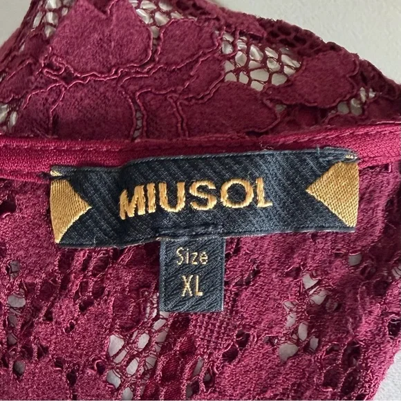 •Miusol• Burgundy Lace Fit & Flare V-Neck Event Dress - Size XL - Picture 3 of 7